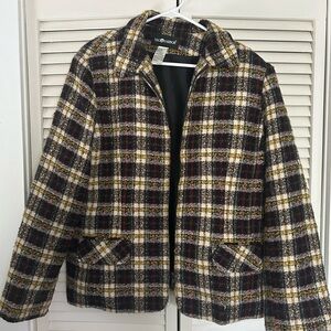 Sag Harbour Tweed zipper blazer with shoulder pads